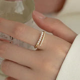 Daiiibabyyy  Silver Charming Minimalist Pearl Zircon Round Rings for Women Party Trendy Fine Jewelry Adjustable Accessories