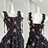 Daiiibabyyy Women Black Gothic A-line Dress Vintage Elegant Sleeveless Off Shoulder Flower Dresses Y2k One Piece Frocks Summer Clothes 2024