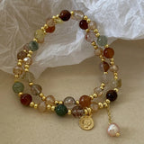 Daiiibabyyy  Handmade Hippie Design Brown Leather Bracelet Women Metal Star Note Charms Wood Button Beads Wrap Unisex Adjustable Bracelet