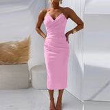 Daiiibabyyy  Elegant Strapless Draped Sheath Long Dress Women Sexy Backless Solid Slim Fit Party Dress Fashion Sleeveless Waist Evening Dress