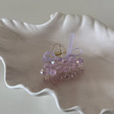 Daiiibabyyy  Bow premium blue crystal beaded bangs hairpin female small Korean version half tied hair on the back of the head grab clip shark