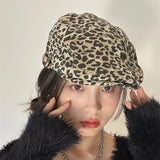 Daiiibabyyy Leopard Print Summer Spring Berets Ladies Women Girls Fashion Trendy Outdoor Street Cap