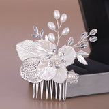 Daiiibabyyy  A bridal wedding headpiece, gold leaf hollow mesh pearl flower small hair comb, hair accessory, dress accessory