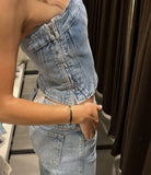 Daiiibabyyy Sexy Women Denim Corset Short Coat Vintage Y2K Blue Sleeveless Off Shoulder Side Zipper Summer Ladies Streetwear Wrap Chest Tops