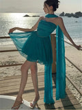 DAIIIBABYYY  -  Blue Sexy Strapless Princess Birthday Party Dress Summer Holiday Beads Belt A Line Mini Dress Slash Neck Ribbon Slim Short Skirt