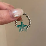 Daiiibabyyy  Colorful Mushroom Bead Ring New Elastic Rope Design Cute Playful Women Dopamine Finger Ring Trendy Contrast Color Party Jewelry