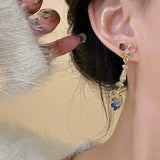 Daiiibabyyy Romantic Butterfly Drop Earrings For Women Delicate Rhinestone Crystal Long Tassel Earrings Wedding Party Jewelry