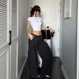 Daiiibabyyy  Sexy Letter Printing T-shirt For Women Fashionable Regular Shoulder Short Sleeve Slim Fit Tight Personalized Street Backless Top