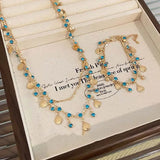 DAIIIBABYYY  -  2024 Fashion Blue Zircon Double Layered Shell Pendant Necklace for Women Exquisite Crystal Tassel Necklace Wedding Jewelry Gifts