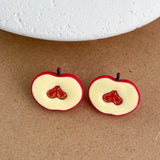 Daiiibabyyy  Autumn Winter New Winered Resin Apple Heart Simulation Fruit Hanging Dangle Earrings for Women Girls Birthday Gifts