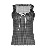 DAIIIBABYYY  -  Women's New Summer Pullovers Square Collar Bow Plaid Spliced Floral Fashion Sweet Fresh Slim Sleeveless Vests Comfortable Tops
