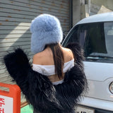 Daiiibabyyy  Fluffy Imitation Mink Fur Bomber Hats Men's Autumn and Winter Korean Version Plush Pilot Hat Female Ins Blogger Cycling Cold Hat