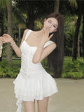 Daiiibabyyy Summer New Holiday Beach Style Short Dresses for Women Spaghetti Strap Ruffles A-line Birthday Party Dress Korean Chic Vestidos