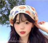 Daiiibabyyy  Women's Headscarf Dopamine French Mint Mambo Style Knitted Flower Triangular Headscarf Country Style Seaside Photo Girl Headband