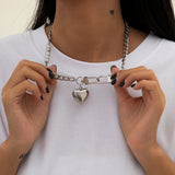 DAIIIBABYYY  -  Punk Stainless Steel Heart Pendant Necklace for Women Kpop Steel Ball Lock Key Chain Necklace Gothic Jewelry Gift