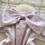 DAIIIBABYYY  -  Elegant Sleeveless Vintage Butterfly Bow Sexy Off Shoulder Satin Slim A-line Straps Dresses Birthday Party High Street Clothing