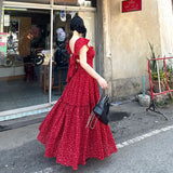 Daiiibabyyy  French dress spring new waist square collar design thin backless long floral  maxi dresses for women