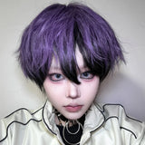 Daiiibabyyy  Night Purple Short Hair High Quality Chemical Fiber Synthetic Wig Fashion Black and Purple Style Daily Men's Wig