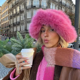 Daiiibabyyy  New autumn and winter plush imitation fox fur basin hat ski hat fisherman hat warm fur furry imitation fur women's hat