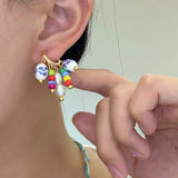 Daiiibabyyy  Bohemian Ethnic Style Ceramic Glazed Seed Beads Pearl Tassel Earrings Women Holiday Temperament Niche Fashion Jewelry