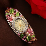 Daiiibabyyy  Rich In Flowers Vintage Watch Rhinestone Bracelet Round Dial Quartz Watch Crystal Jewelry Versatile Design