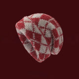 Daiiibabyyy  Fall Winter Knitted Hats for Women Men Check Plaid Beanies Skullies Fashion Casual Double Layer Red Christmas Hats Gift