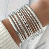 DAIIIBABYYY  -  Fashion Y2K Silver Color 10pcs/set Punk Multi-Layer Bracelet Women Vintage Bohemian Jewelry Tribal Party Luxury Accessories