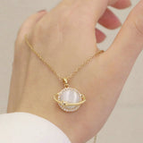 DAIIIBABYYY  -  2024 Fairy Sparkling Zircon Planet Pendant Necklace Sweet Girls Elegant Necklace Clavicle Chain Women Fashion Jewelry Gift