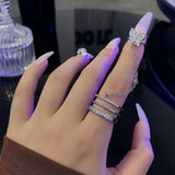 Daiiibabyyy 925 Sterling Silver Butterfly Ring Set for Women Girl Birthday Gift Zircon Three Layers Chain Jewelry Dropshipping