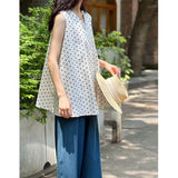 DAIIIBABYYY  -  Summer New Fashionable Sleeveless Polka Dot Shirt Vest, Loose and Slimming Versatile Linen Top