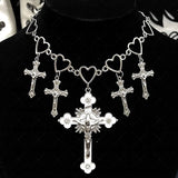 Daiiibabyyy  Gothic Jewelry Heart Chains Cross Necklace Grunge Jewelry Choker Punk Aesthetic Charms Necklace For Women Korean Fashion