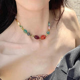 Daiiibabyyy  Colored Harajuku Beaded Star Necklace Chinese Style Ethnic Handmade Jewelry Clavicle Chain for Girl Punk Sweet Jewelry Party