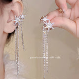 DAIIIBABYYY  -  Women Fairy Korean Fashion Butterfly Star Bow-knot Ear Clip Earrings Rhinestone Long Pearl Tassel Drop Ear Cuff Jewelry