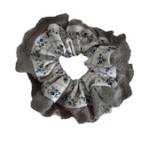 Daiiibabyyy -  French Sweet Girl Blue Fragmented Flower Large Intestine Hair Hoop Women's Fresh Ballet Style Hair Rope Headband HairAccessories