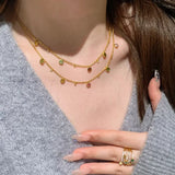 Daiiibabyyy  Fashion Exquisite Rainbow Colorful Zircon Necklaces Bracelets Gold Color Multi-layer Rings Jewelry Sets For Women