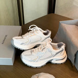 DAIIIBABYYY   -  Super fire leather thick sole increase daddy shoes spring/summer new mesh breathable running shoes women's casual sports sh