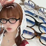 DAIIIBABYYY  -  Retro Oval Glasses Women Girls Y2K Red Green Frame Glass Eyewear Decorative Computer Anti-blue Eyeglasses with Seaside Driving