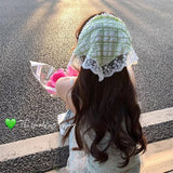 Daiiibabyyy Korean Sweet Turban Cap Summer Lace Triangle Headscarf for Woman Girls Headwear Scarf Headband Hair Accessories