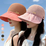 Daiiibabyyy Grass Woven Sunscreen Hat Summer Foldable Bucket Hat UV Protection Fisherman Hat Ponytail Baseball Cap Wide Brim Sun Cap