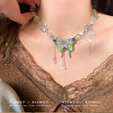 Daiiibabyyy  Fairy green crystal butterfly necklace female choker necklace clavicle chain