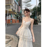 DAIIIBABYYY  -  White Slip Dress Ladies Temperament Patchwork Lace Two-piece Suit Spring Summer 2025 New Elegant Princess Dress Simplicity Suit