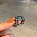 Daiiibabyyy  Luxury Retro Black Gun Color Crystal Zircon Hoop Earrings for Women Fashion Jewelry Halloween Party Exquisite Accessories