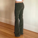 DAIIIBABYYY  -  Retro Corduroy Low Rise Pants y2k Streetwear Solid Slim-fitting Flared Pants for Women Korean Fashion Trousers Aesthetic