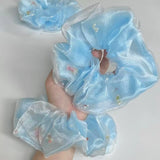 Daiiibabyyy  1Pc Elegant Light Blue Organza Scrunchie With Goldfish & Bead Details: Fairy - Like Hair Accessory For Women, Perfect For Daily