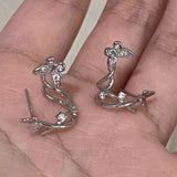 Daiiibabyyy  Silver Zircon Butterfly Winding Stud Earrings for Women Cute Insect Fashion Jewelry Light Luxury Accessories