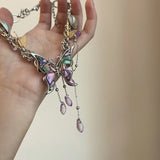 Daiiibabyyy  Dazzling Butterfly Metal Tassel Necklace Punk Exaggerated Luxury Choker Dinner Party Elegant Jewelry for Women Unisex