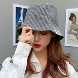 Daiiibabyyy Spring Double-sided Bucket Hat Women Summer Sun Basin Hat Showing Small Face Internet Celebrity Bucket Hat Tide