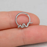 DAIIIBABYYY  -  1Piece Flower Moon Snake CZ Nose Hoop Butterfly Leaf Daith Conch Helix Stud Earrings Internal Thread Piercing Surgical Steel 16G