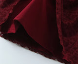 Daiiibabyyy  Sexy Wine red Flocking Flower Mesh Flare Sleeve Dress Woman Bow Square neck Package Hips A-line Mini Party Robe Bodycon
