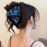 Daiiibabyyy  Plaid Bow Hair Clip for Women Exquisite Sweet Trendy Temperament Shark Clip Simple Daily Casual Hair Accessories Gifts